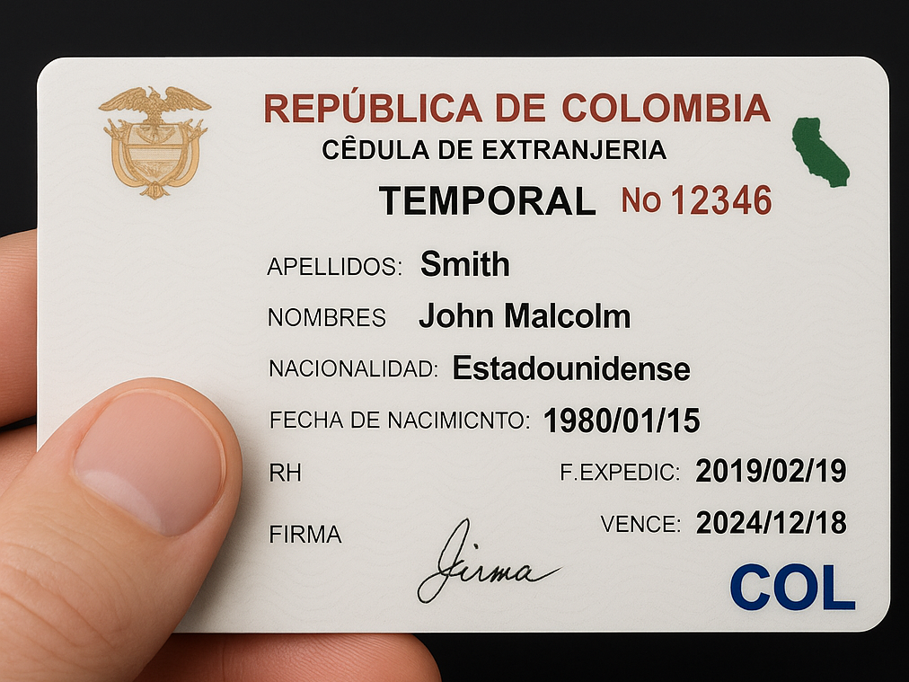 Republic of Colombia Cedula de Extranjeria for Digital Nomad Visa holder.